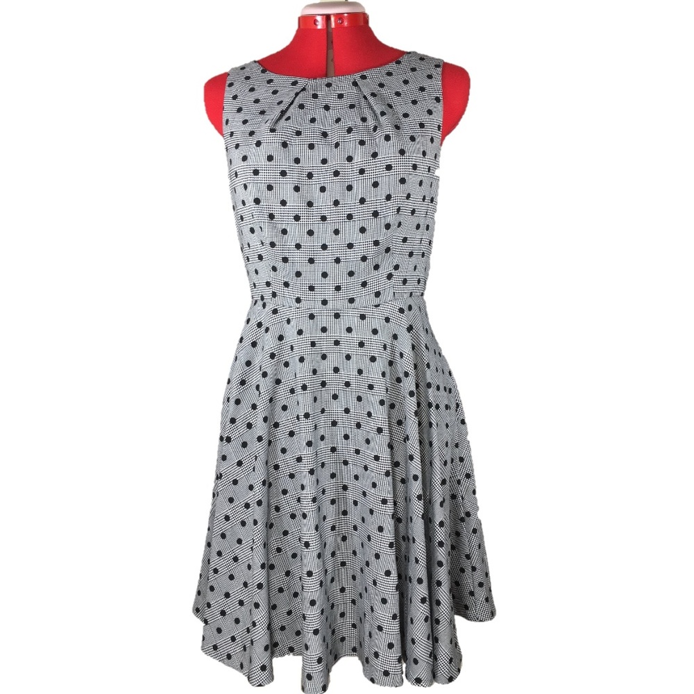 Elle Glen Plaid and Polka Dot Swing Dress, Sz 10